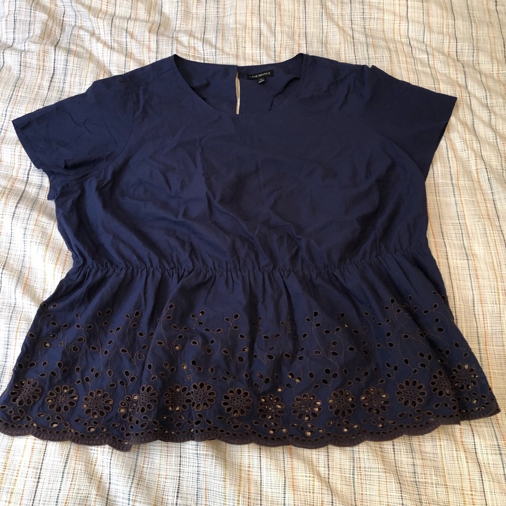 Lane Bryant peplum top with laser cutouts